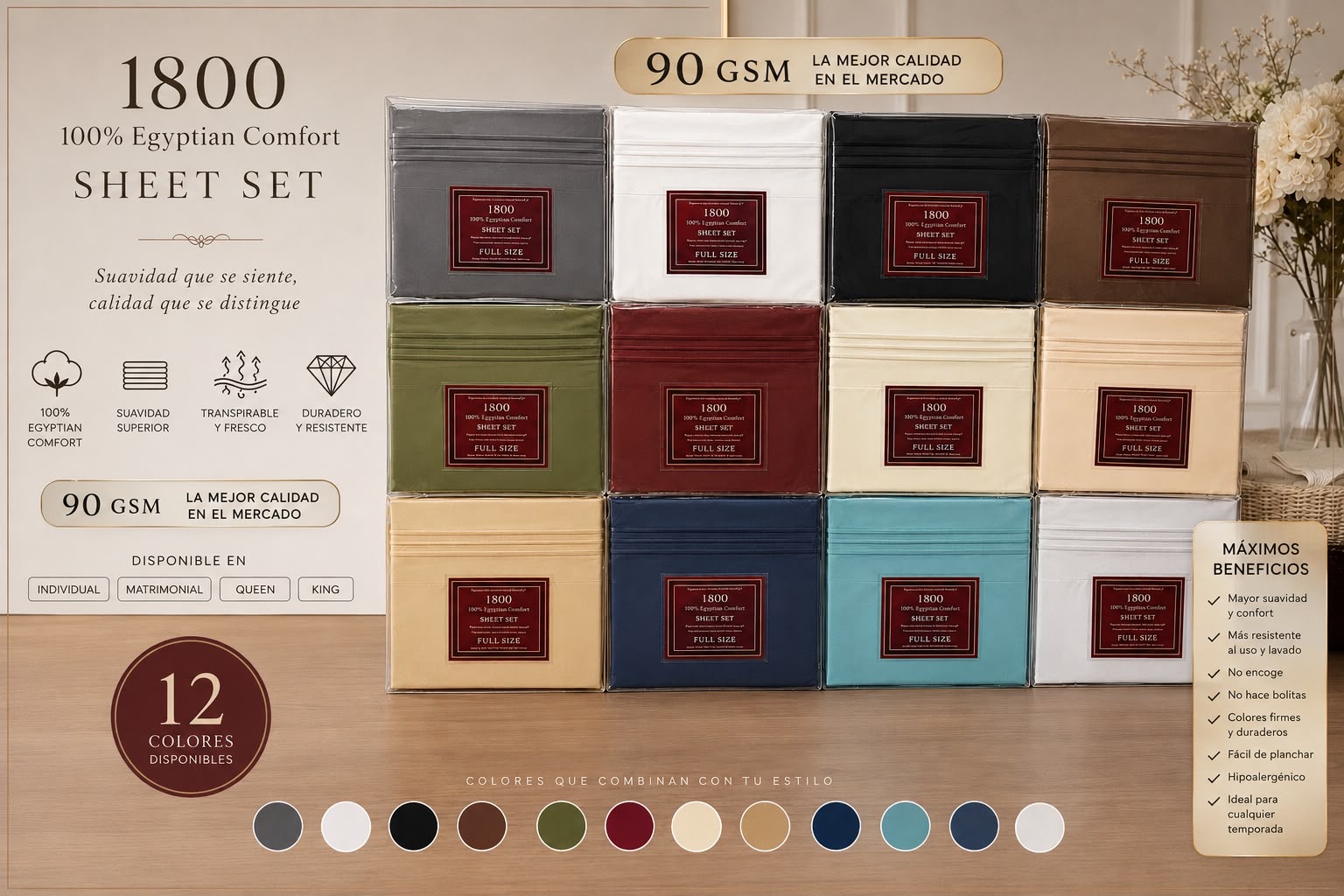 Sábanas 1800 Egyptian Comfort - 12 colores disponibles