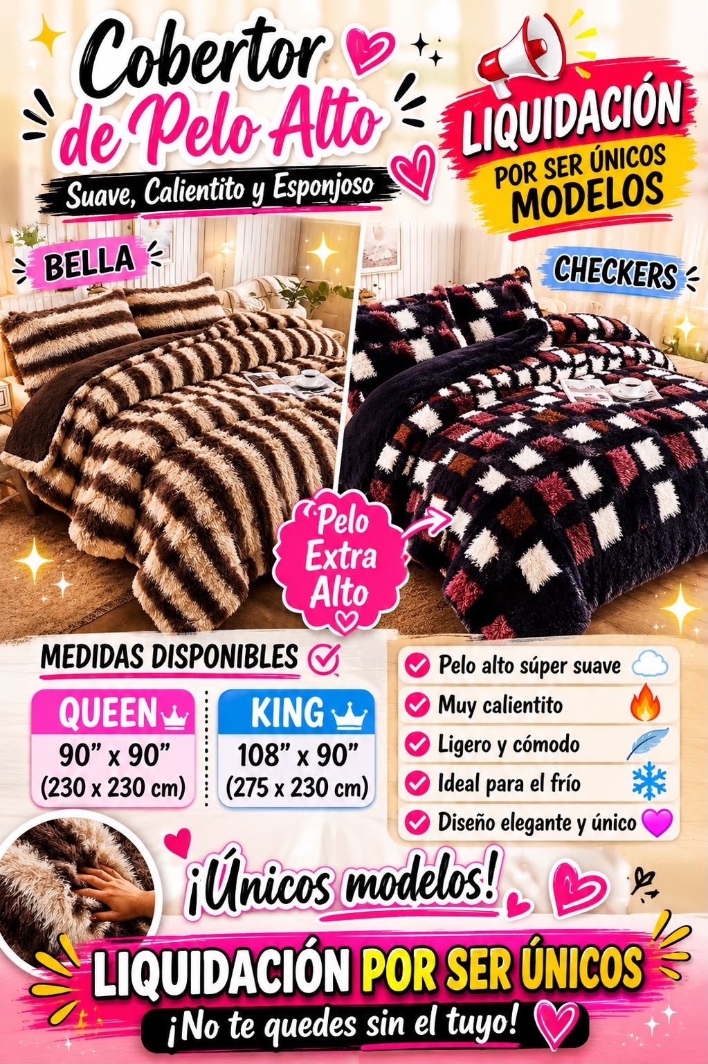 Cobertor de Pelo Alto Estampado Liquidación