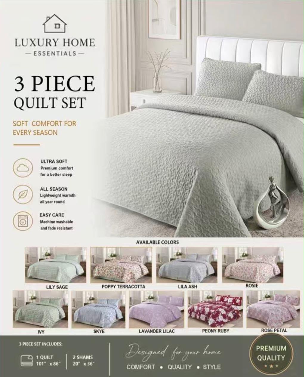 Colcha 3 Piezas Luxury Home - Ultra soft